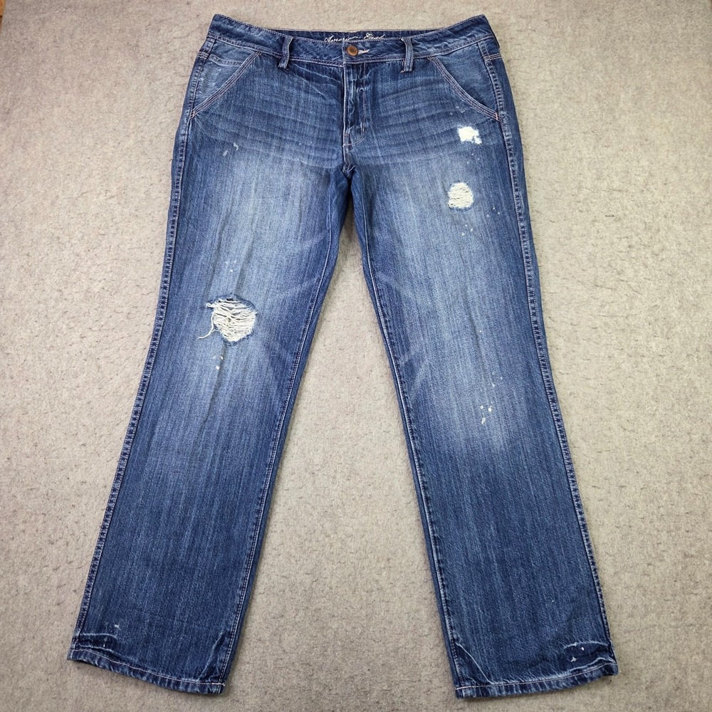 Vintage‎ American Eagle Boy Fit Jeans Womens 12 Reg Blue Distressed Y2K